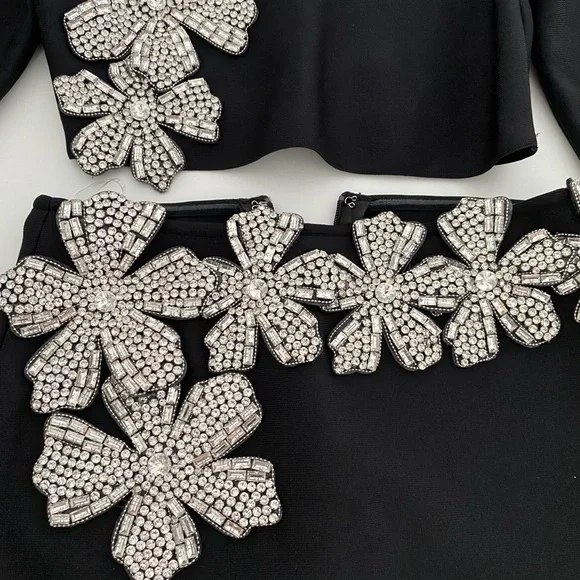 Elegant Black Dress Silver Embellishments luxury outfit set Bronx banco Hindu - Picture 3 of 5